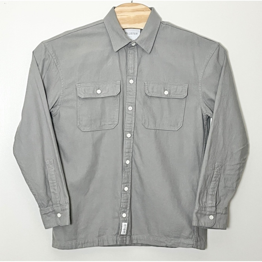 Hollister Flannel Button Down Shirt Mens Small Gray Twill Heavyweight Gorpcore